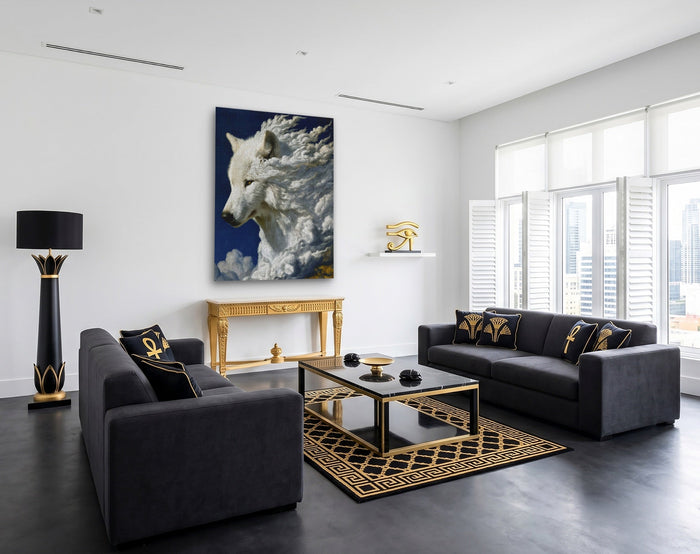 Albino Wolf Cloud canvas wall art, room view