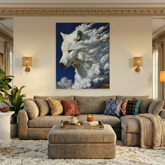 Albino Wolf Cloud canvas wall art, room view