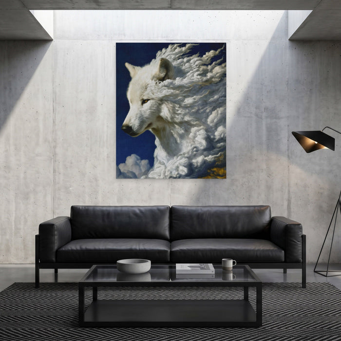 Albino Wolf Cloud canvas wall art, room view