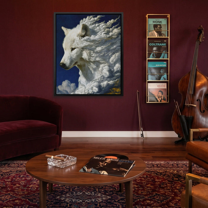 Albino Wolf Cloud canvas wall art, room view