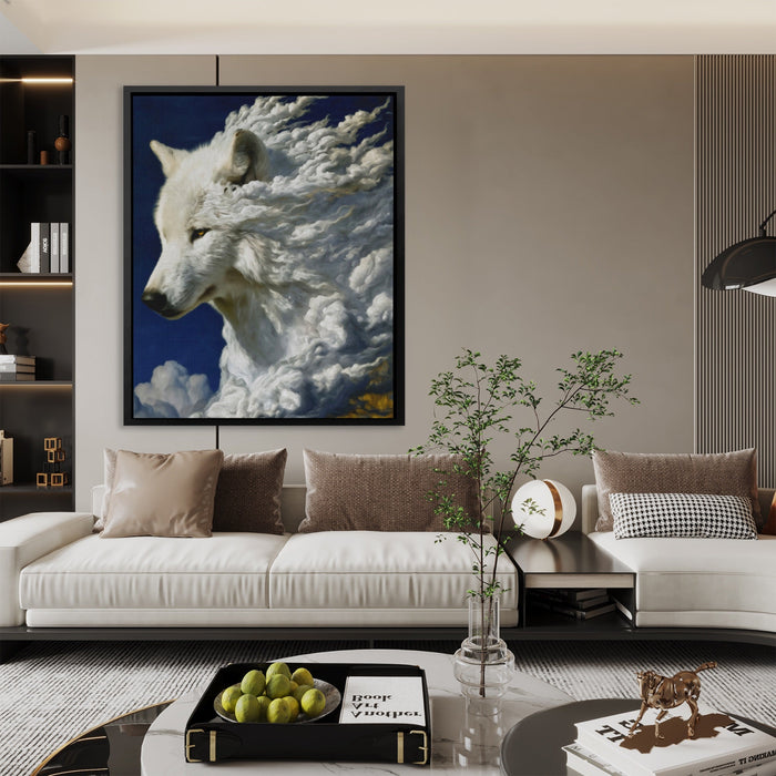 Albino Wolf Cloud canvas wall art, room view
