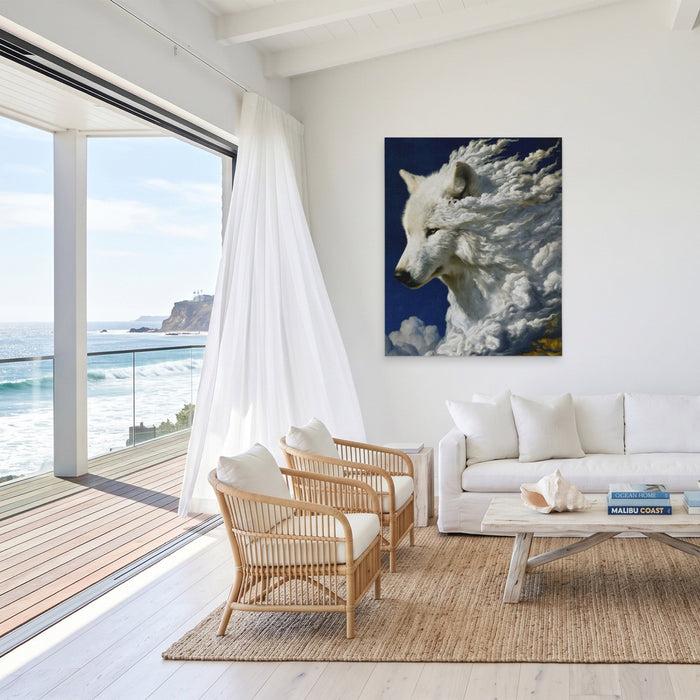 Albino Wolf Cloud canvas wall art, room view