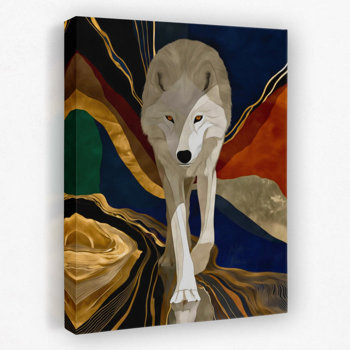 Albino Wolf Navy Wash canvas wall art