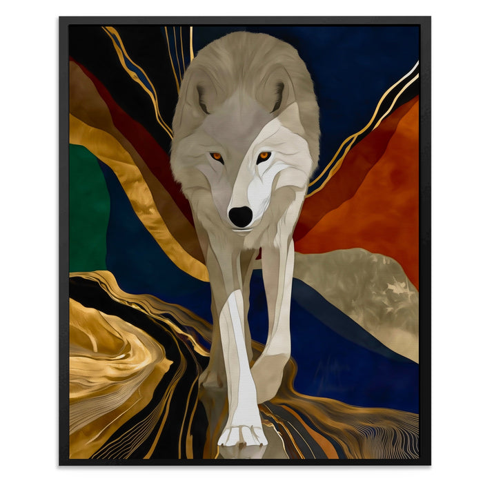 Albino Wolf Navy Wash canvas wall art, room view