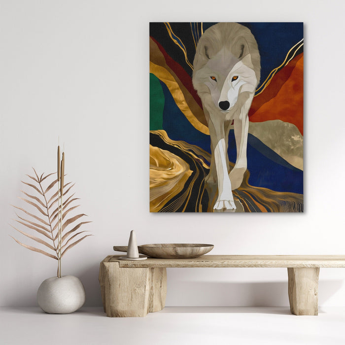 Albino Wolf Navy Wash canvas wall art, room view