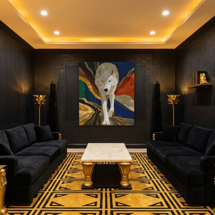 Albino Wolf Navy Wash canvas wall art, room view