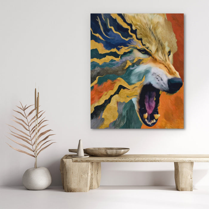 Albino Wolf Scattering canvas wall art, room view