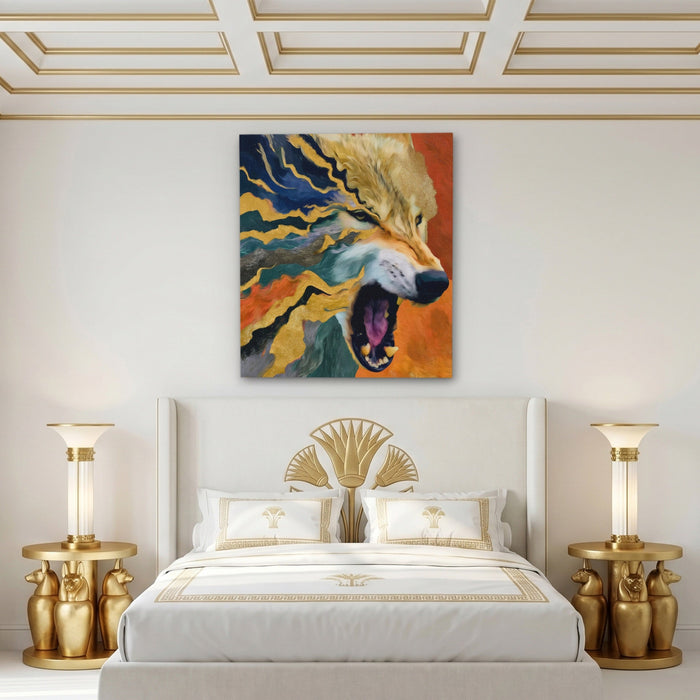 Albino Wolf Scattering canvas wall art, room view