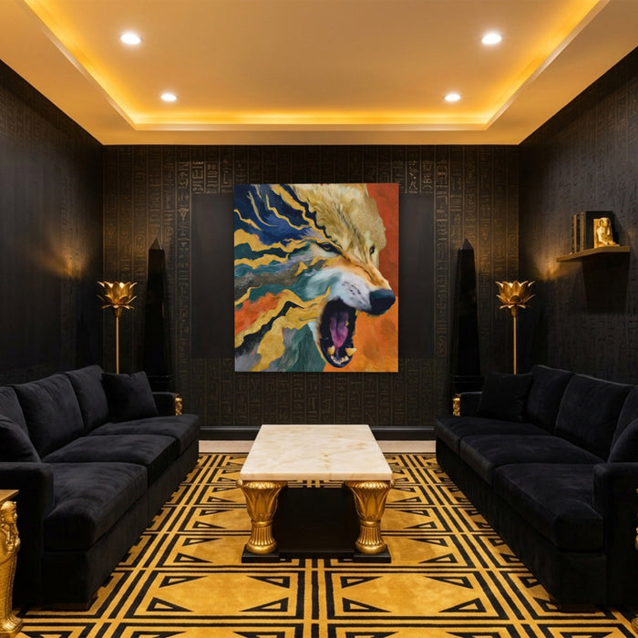 Albino Wolf Scattering canvas wall art, room view