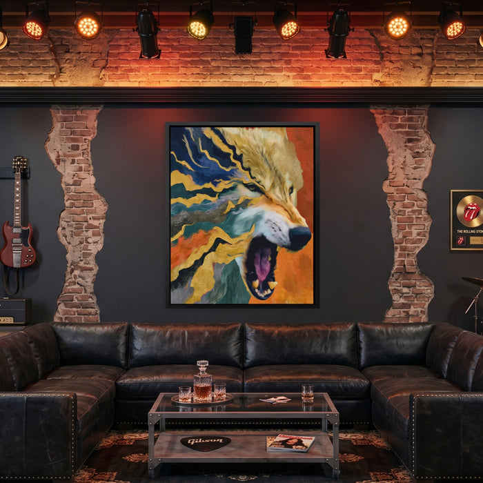 Albino Wolf Scattering canvas wall art, room view