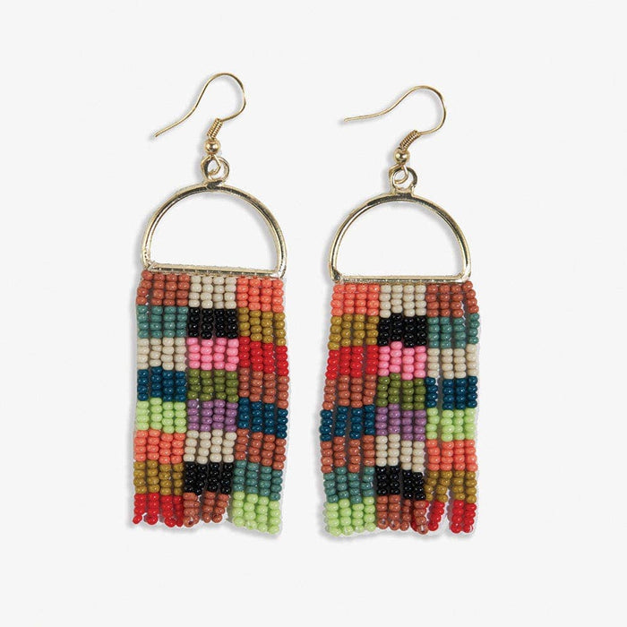 Allison Checked Beaded Fringe Earrings Multicolor