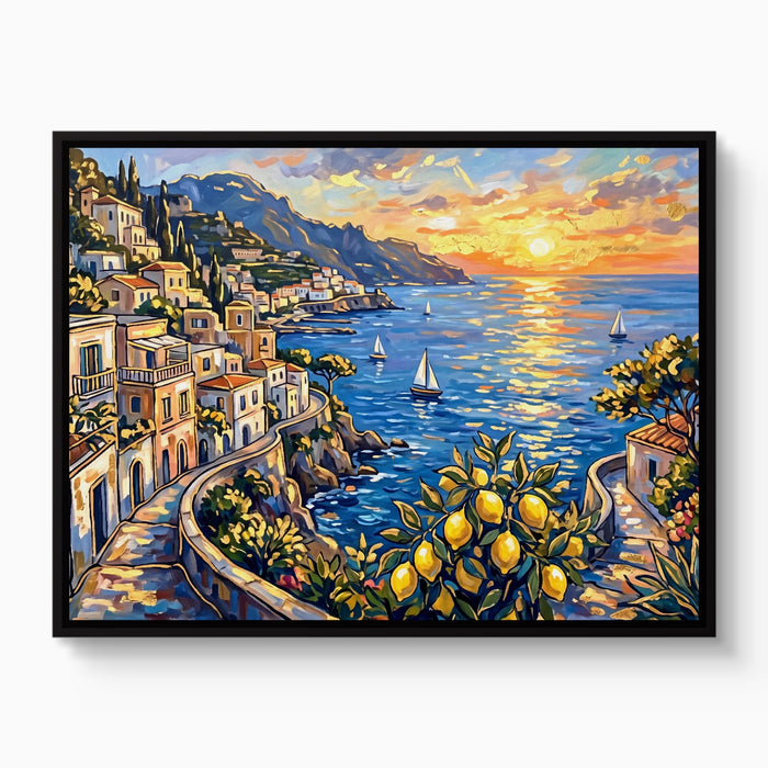 Amalfi Coast Sunset — amalfi coast sunset white studio framed black