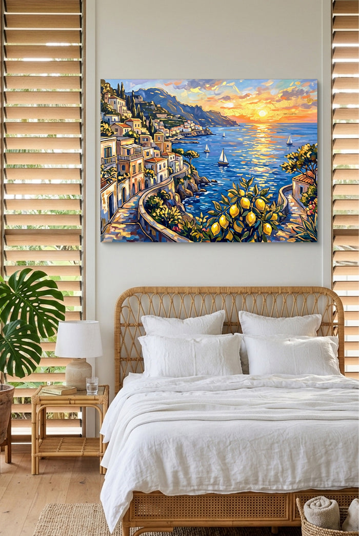 Amalfi Coast Sunset — amalfi coast sunset p bedroom with window blinds 1land flush print