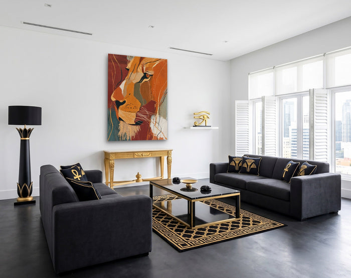Amber Lion Ascending canvas wall art, room view