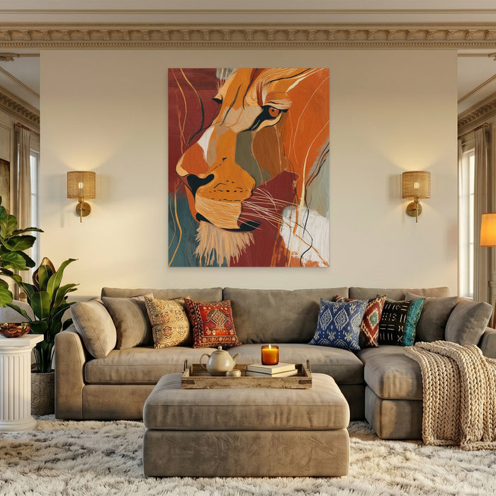 Amber Lion Ascending canvas wall art, room view