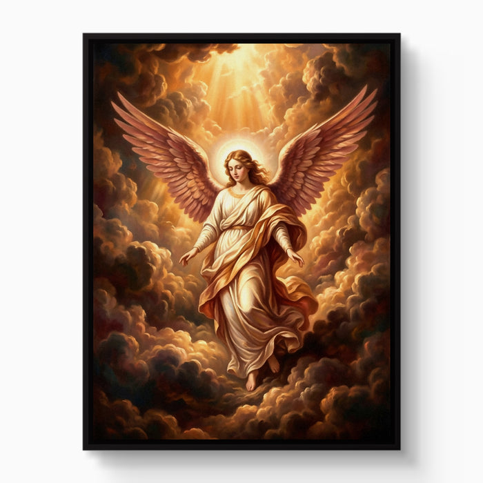 Angel Descending — angel descending white studio framed black