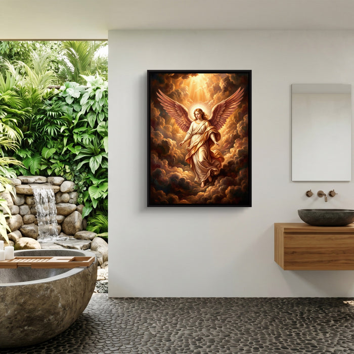 Angel Descending — angel descending sq outdoor bathroom 1port framed black