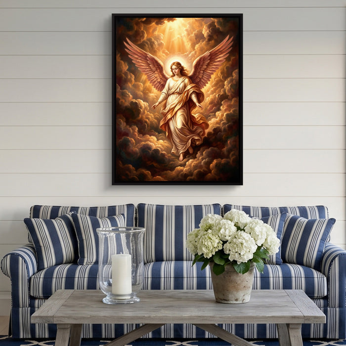 Angel Descending — angel descending sq striped couch 1port framed black