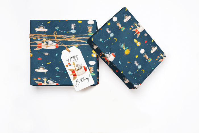 Animal Spaceship Baby or Birthday Wrapping Paper