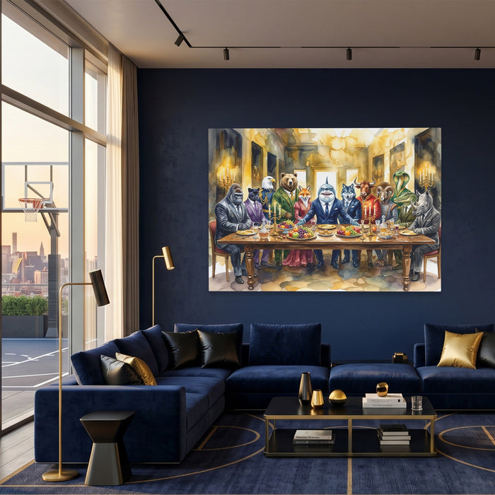 Animals Last Supper canvas wall art, room view