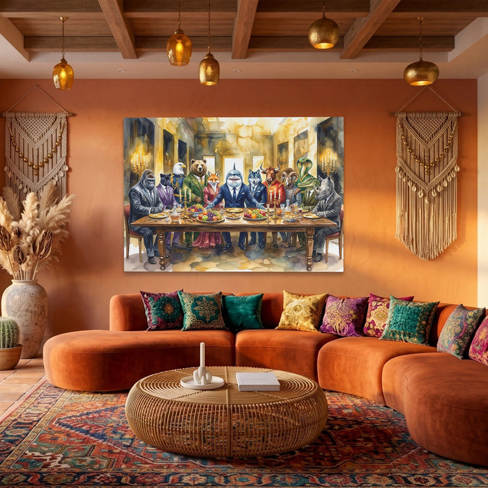 Animals Last Supper canvas wall art, room view