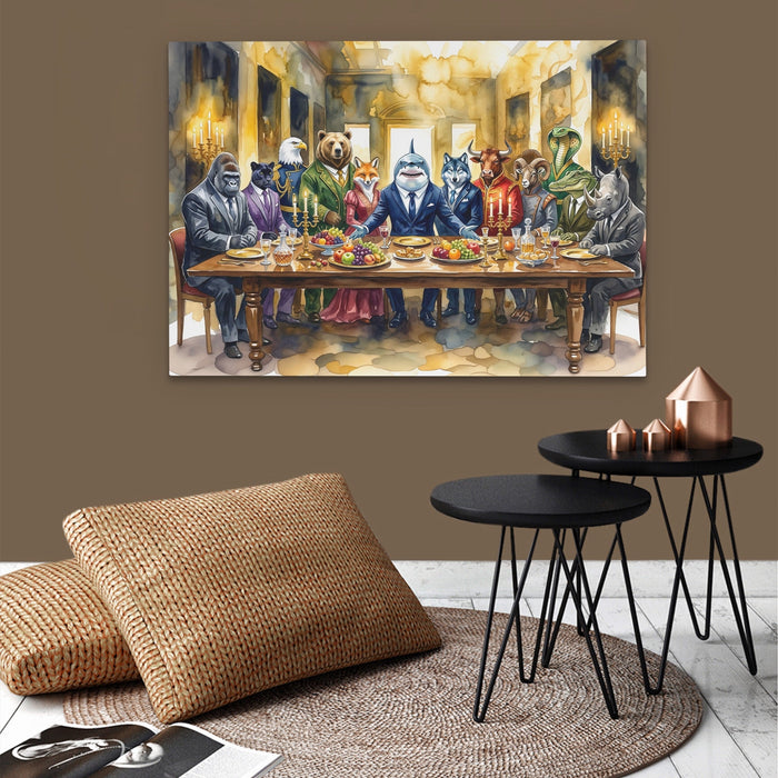 Animals Last Supper canvas wall art, room view