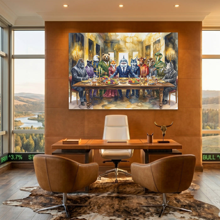 Animals Last Supper canvas wall art, room view