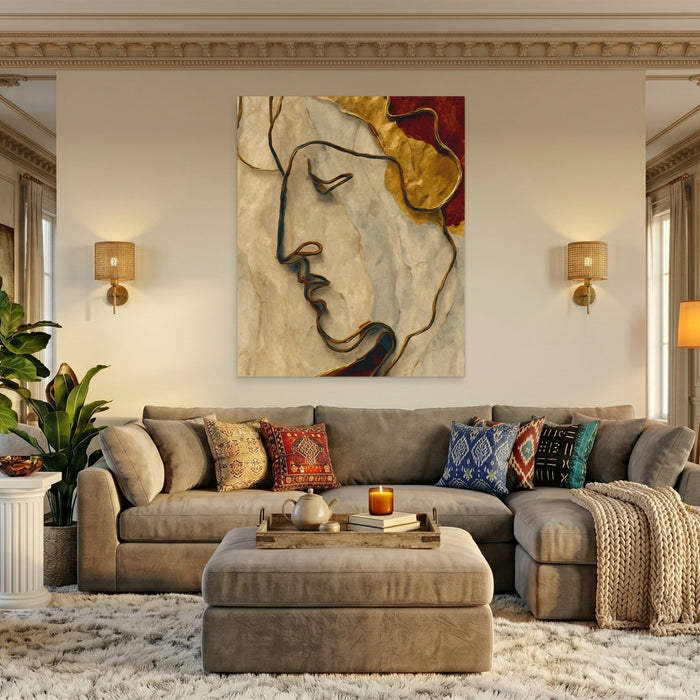 Antique Profile Line canvas wall art, room view
