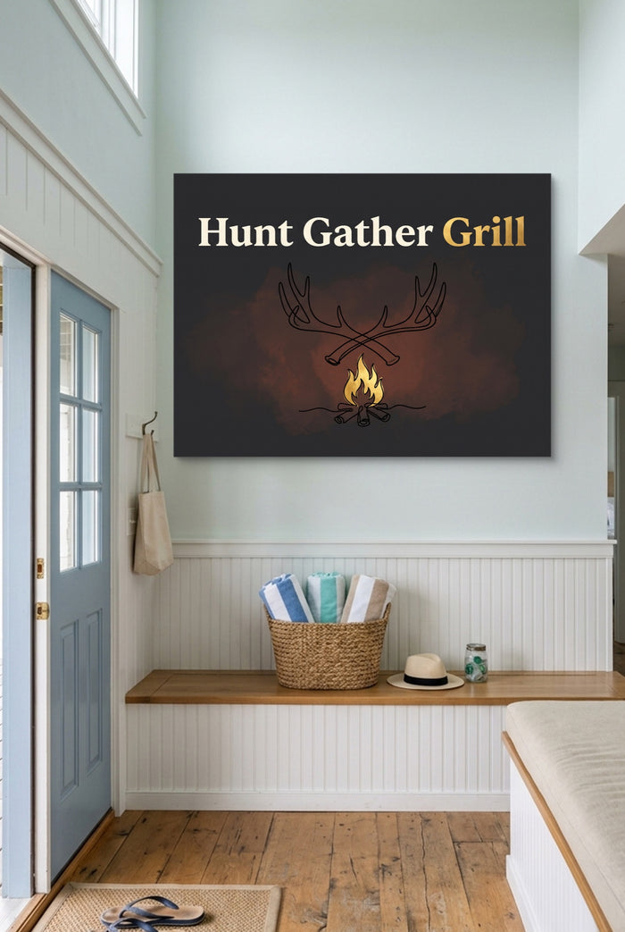 Antlers Campfire Glow — antlers campfire glow p indoor entryway with bench 1land flush print