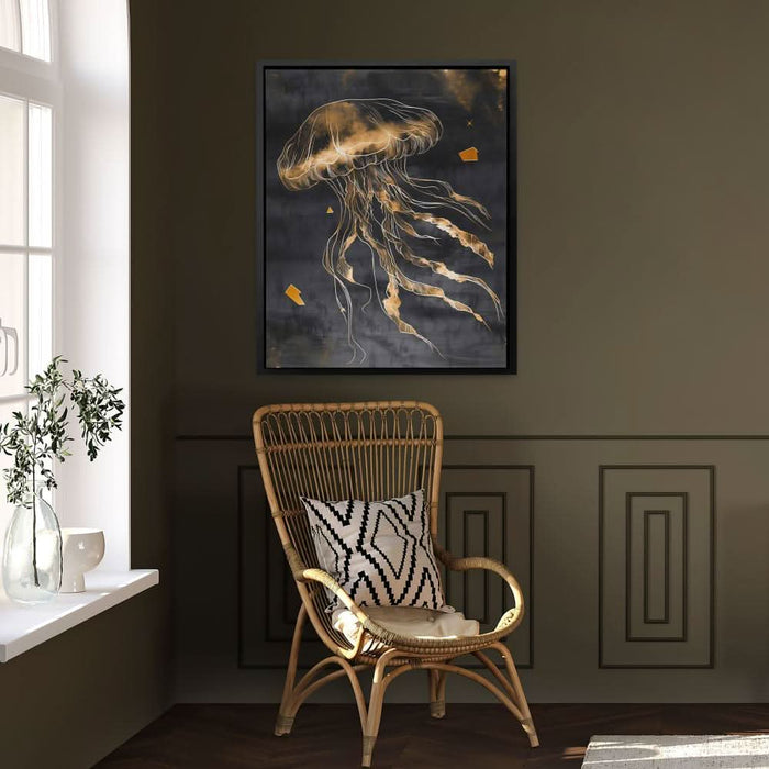 Aureate Drift - Minimalist Wall Art in Black Frame
