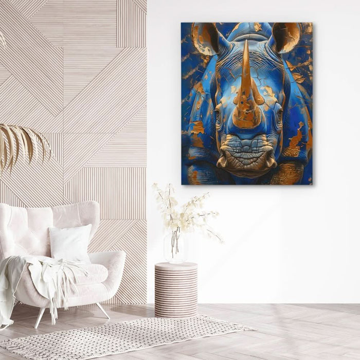 Azure Rhino - Maximalist Blue Canvas Wall Art