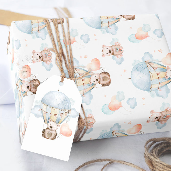 Baby Bear in Hot Air Balloon Wrapping Paper Sheets
