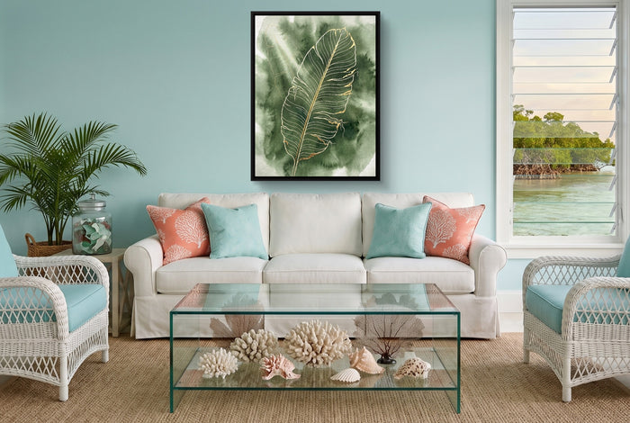 Banana Leaf Fine Outline — banana leaf fine outline living room with furniture 1port framed black