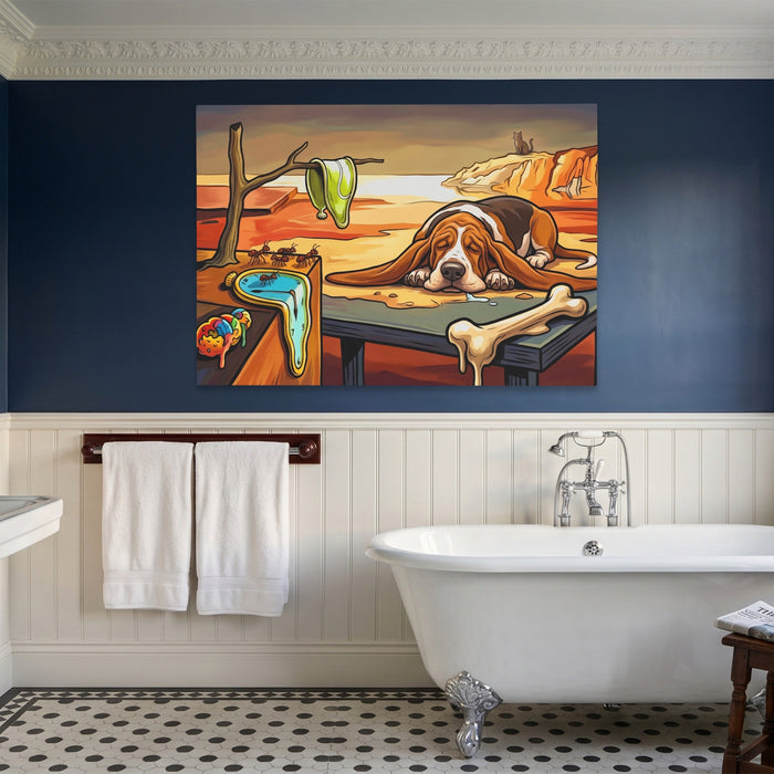 Basset Hound Melting canvas wall art, room view