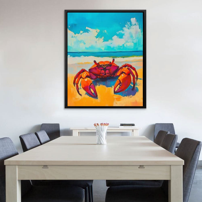 Beachside Red Crab - Beach Wall Art in Black Frame