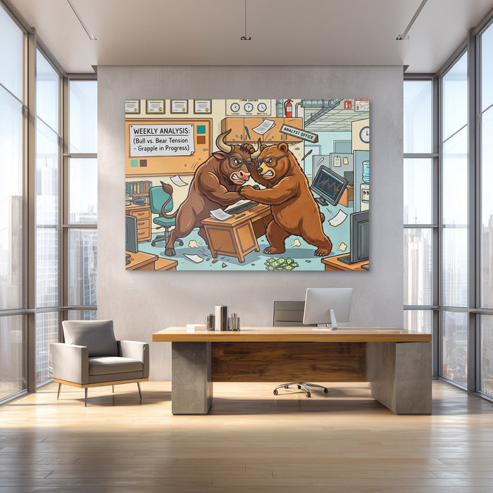 Bear Bull Office Grapple canvas wall art, room view