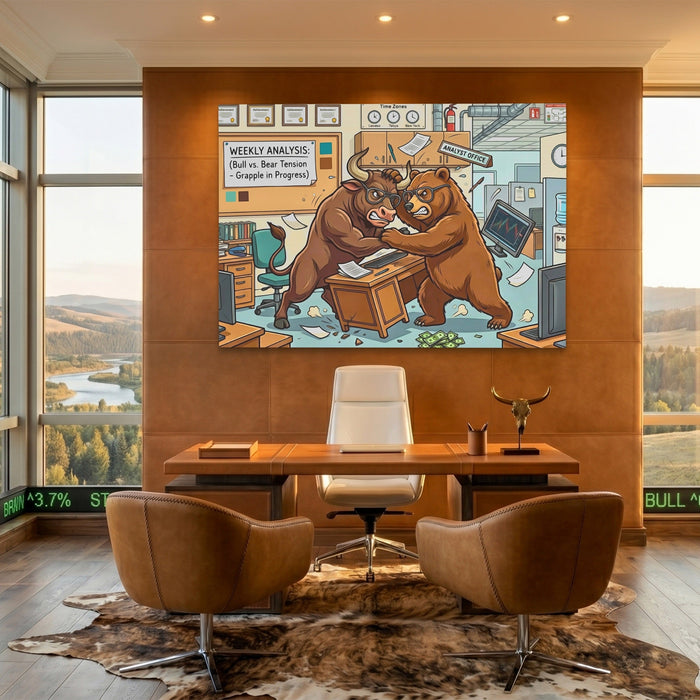 Bear Bull Office Grapple canvas wall art, room view