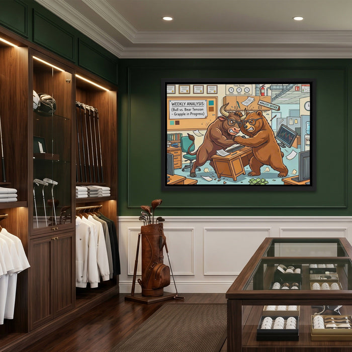 Bear Bull Office Grapple canvas wall art, room view