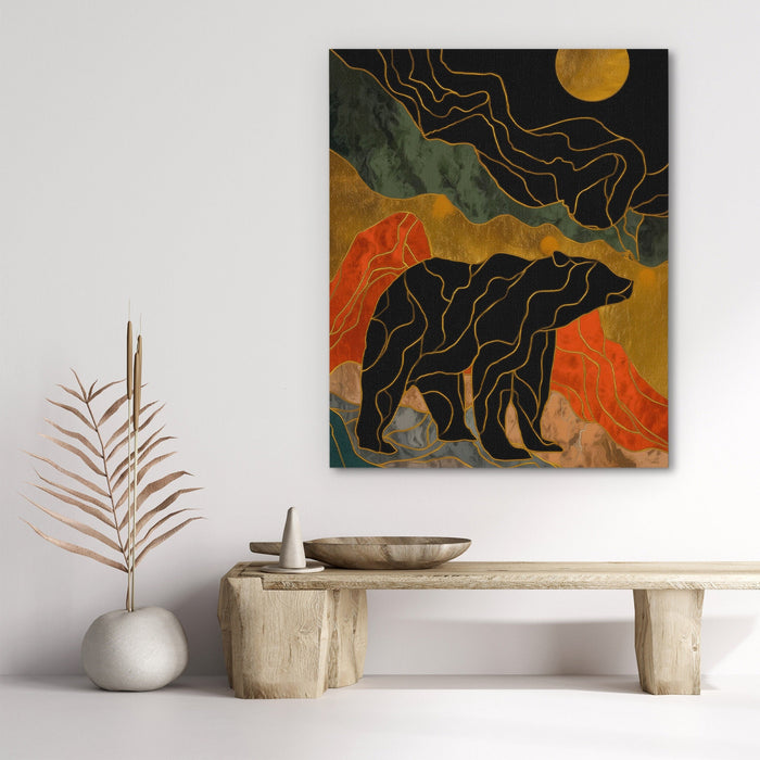 Bear Moonrise Silhouette canvas wall art, room view