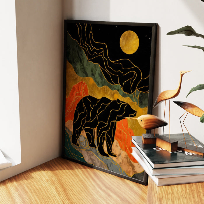 Bear Moonrise Silhouette canvas wall art, room view