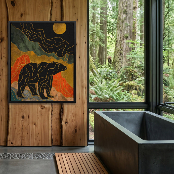 Bear Moonrise Silhouette canvas wall art, room view