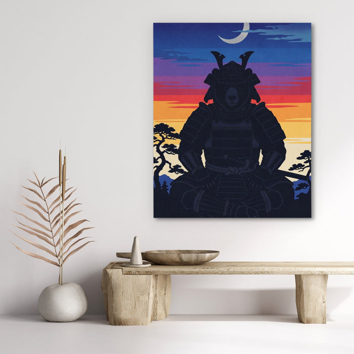 Bear Samurai Sunset canvas wall art, room view
