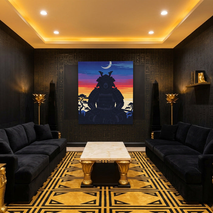 Bear Samurai Sunset canvas wall art, room view