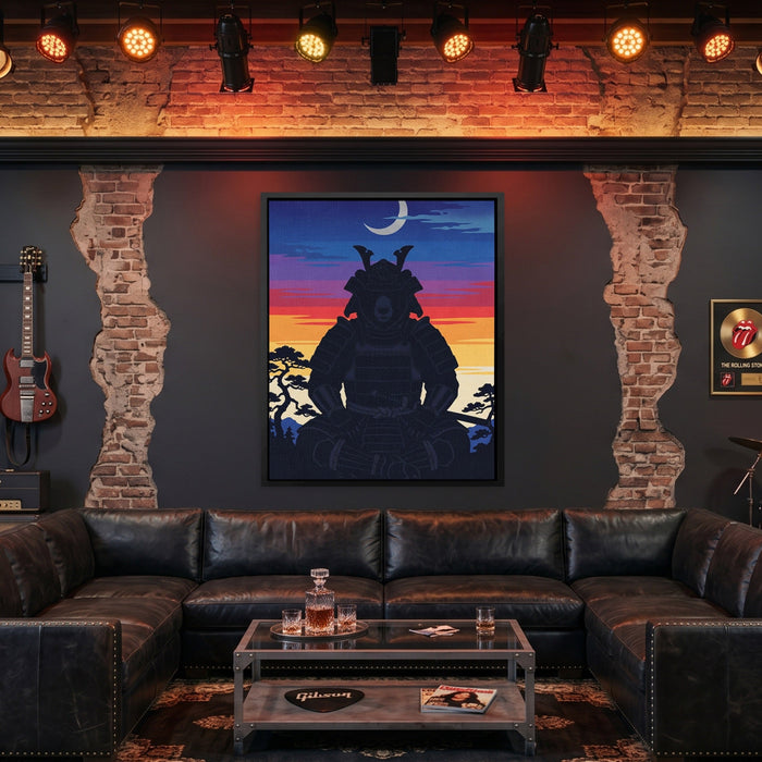 Bear Samurai Sunset canvas wall art, room view