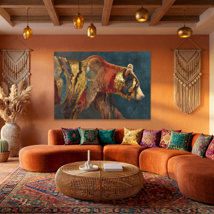 Bear Warm Mosaic canvas wall art, room view