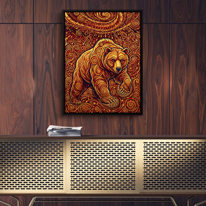 Bear Winding Path — bear winding path sq gold wood wall 1port framed black