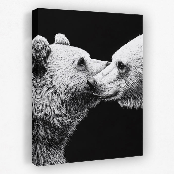 Bears Monochrome Embrace canvas wall art