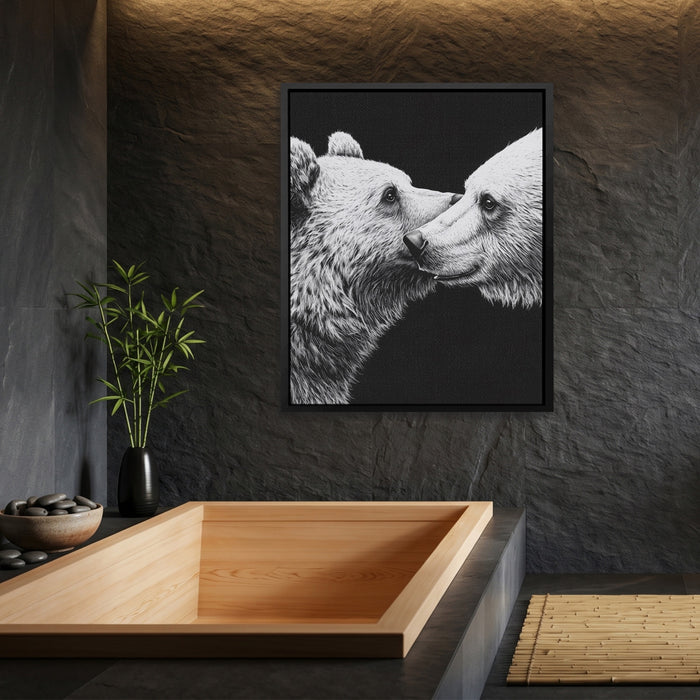 Bears Monochrome Embrace canvas wall art, room view