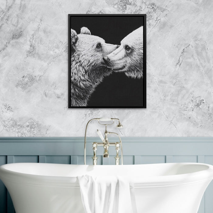 Bears Monochrome Embrace canvas wall art, room view