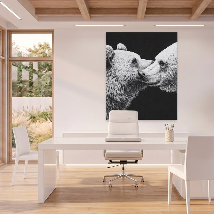 Bears Monochrome Embrace canvas wall art, room view